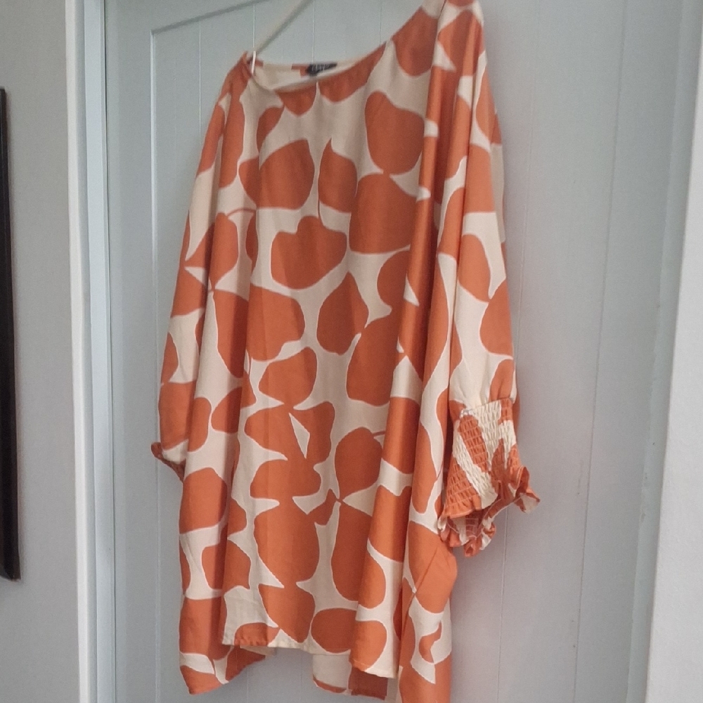 Orange and Pink Boxy Tunic with 3/4 Sleeves